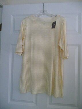 J JILL PIMA-SLUB SCOOP NECK SIDE SLIT TEE NWT